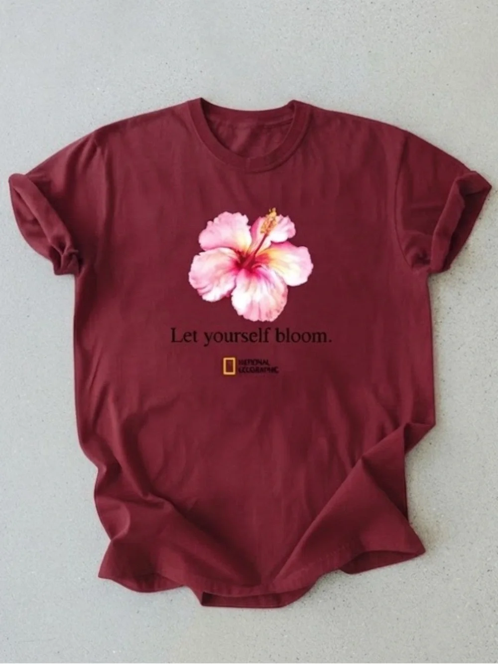 Let Yourself Bloom Floral Hibiscus Maroon Gildan T-Shirt